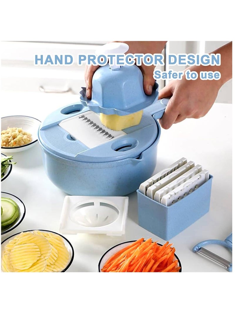 14 in 1 Multi-function Vegetable Chopper Grater, Multifunction Veggie Cutter Food Slicer with Container for Kitchen