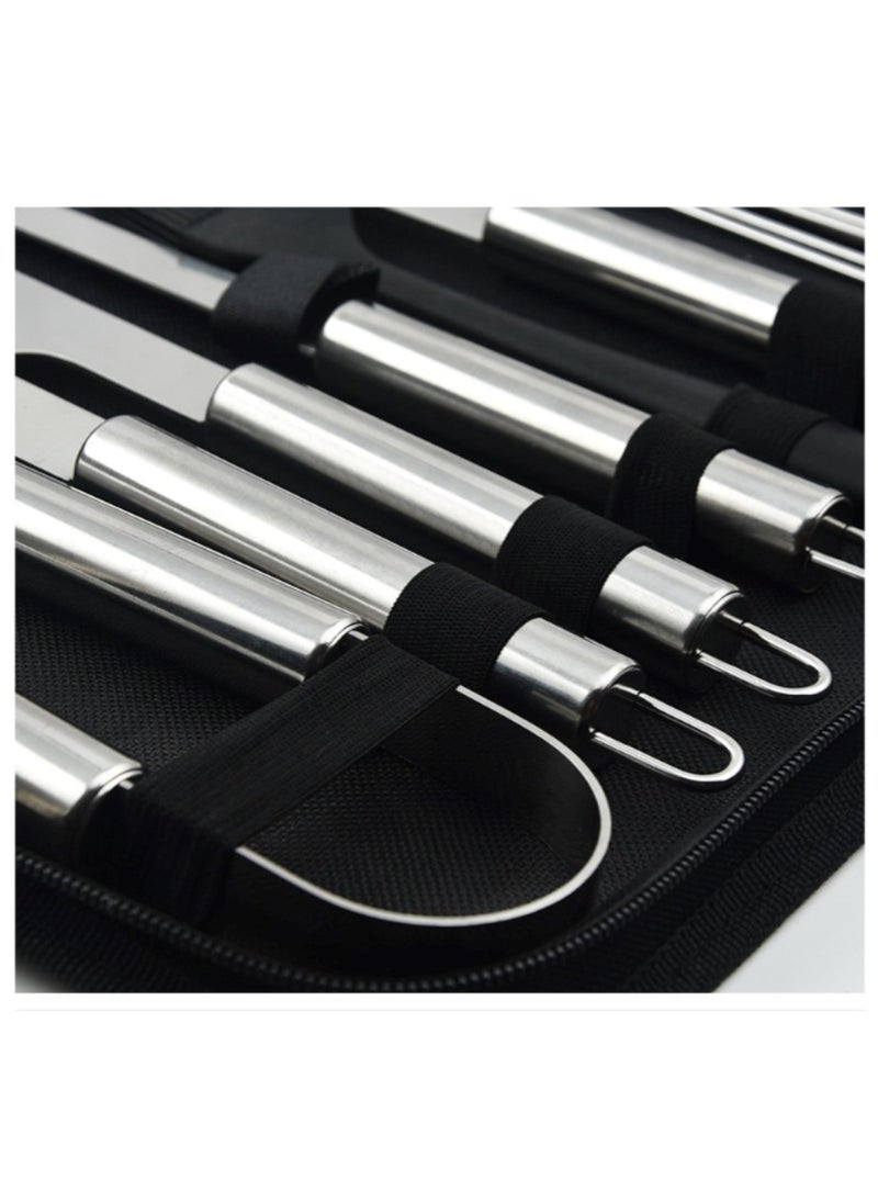 15-Piece Stainless Steel BBQ Tool Set with Black Carrying Bag