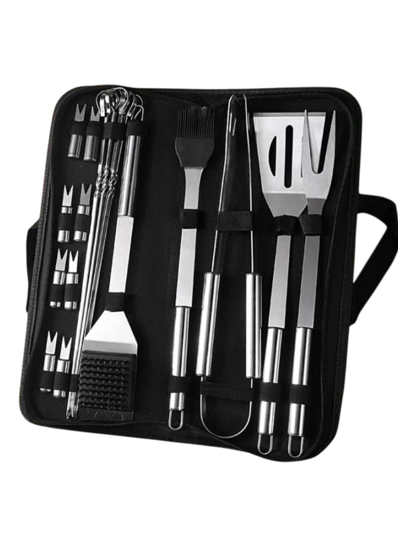 20-Piece Stainless Steel BBQ Tool Set with Black Carrying Bag