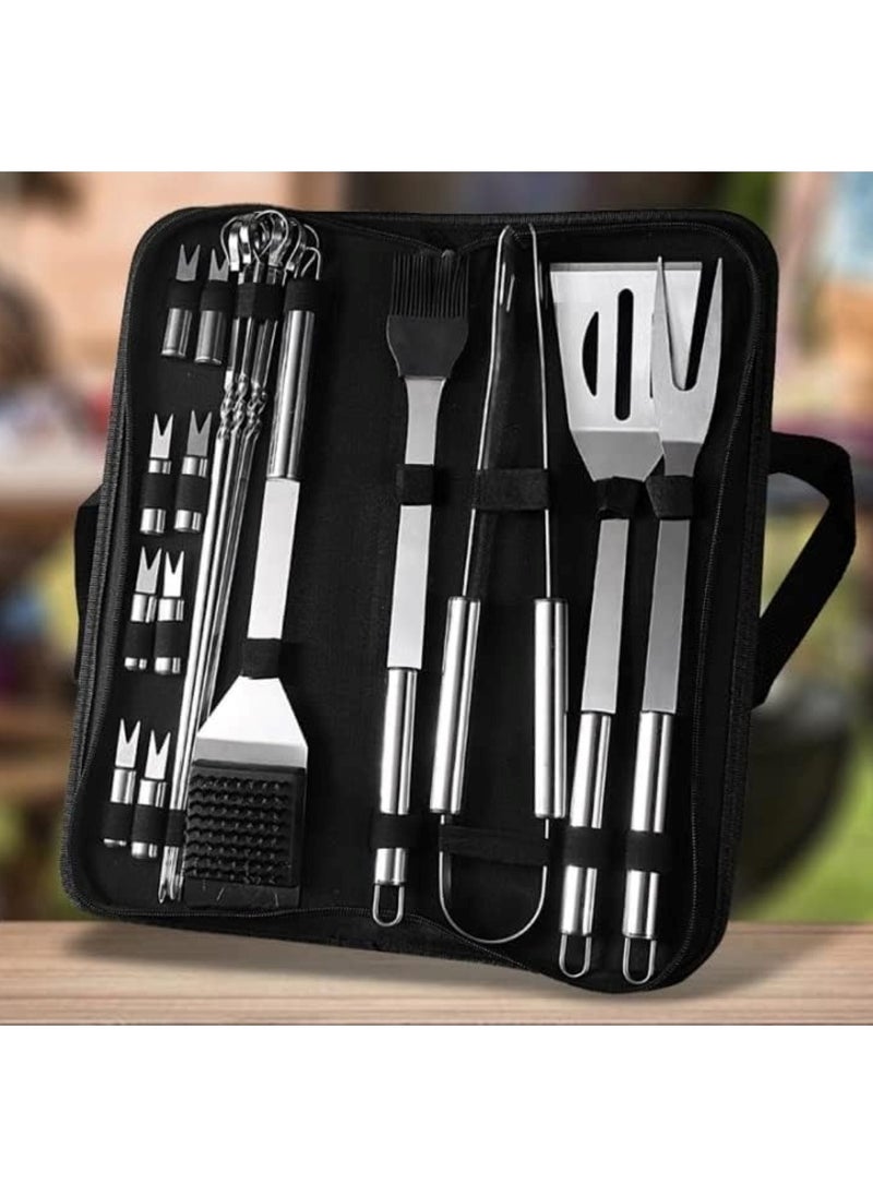 20-Piece Stainless Steel BBQ Tool Set with Black Carrying Bag