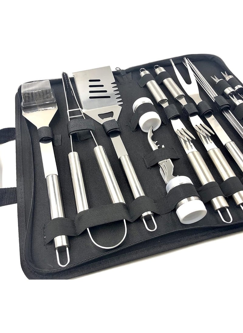 29-Piece Stainless Steel BBQ Tool Set with Black Carrying Bag for Outdoor Grilling