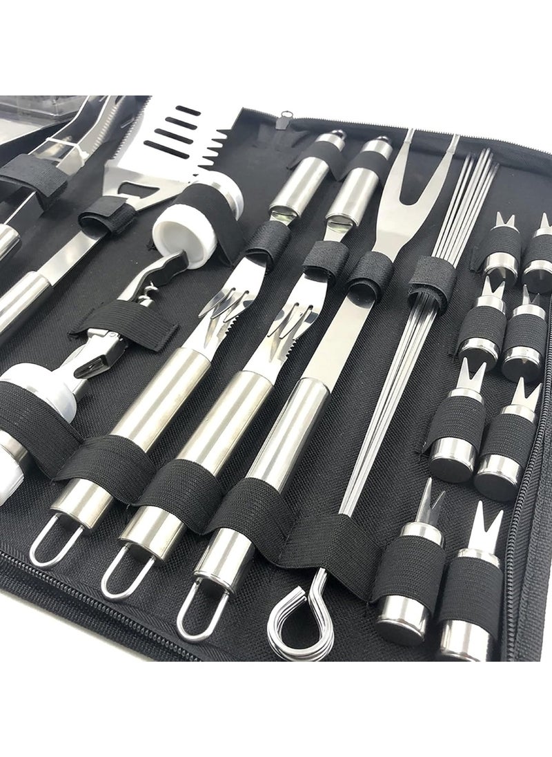 29-Piece Stainless Steel BBQ Tool Set with Black Carrying Bag for Outdoor Grilling