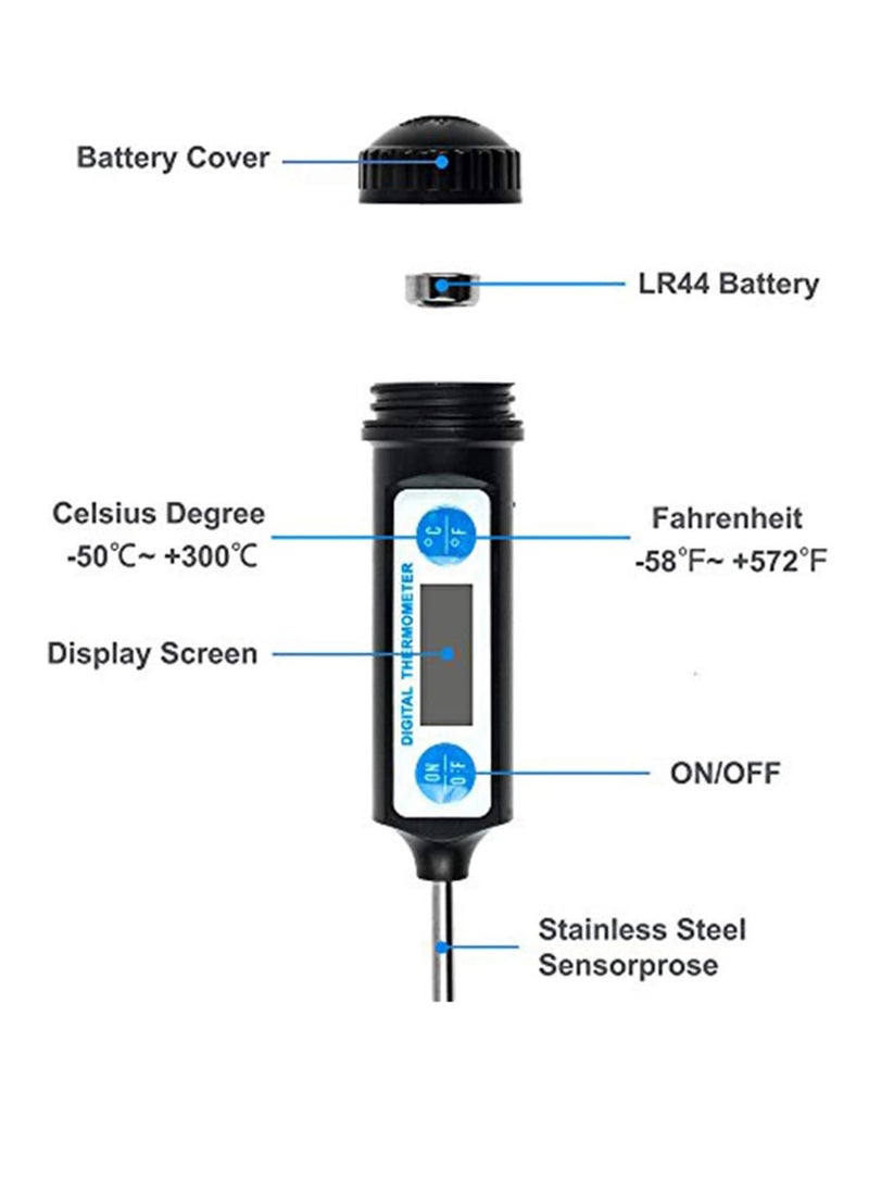 Cooking Thermometer - Digital Food Meat Candy Thermometer -  DT-10 Instant Read Digital Cooking Meat Thermometer with Long Probe for Cooking BBQ Kitchen Grill Milk Black Color