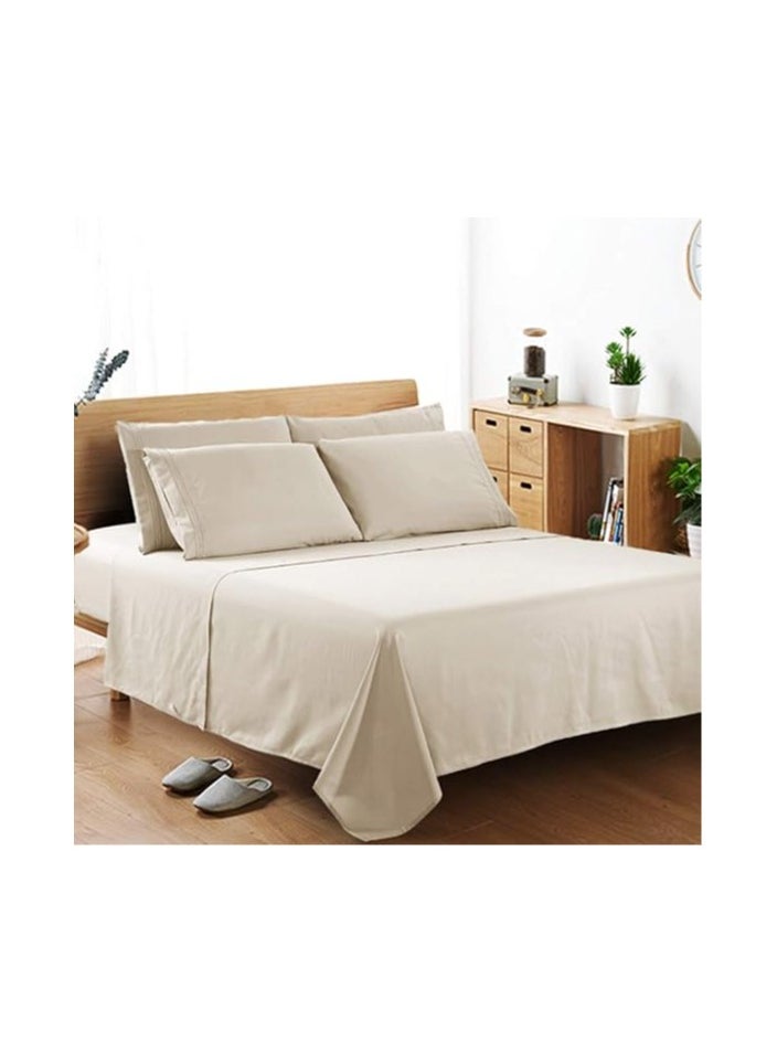 Generic Satin Polyester Fitted Queen Bedsheet, Cream, 230 X 259cm