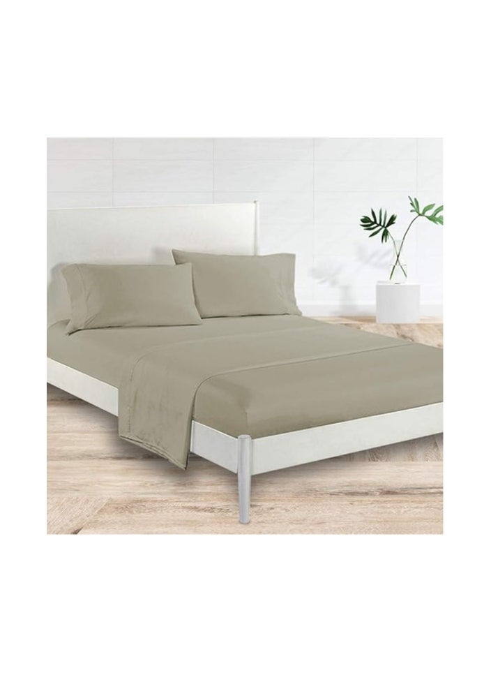 Generic Satin Polyester Fitted Queen Bedsheet, Khaki, 228 X 259cm, Vg-4Bs-Solid-Q-K