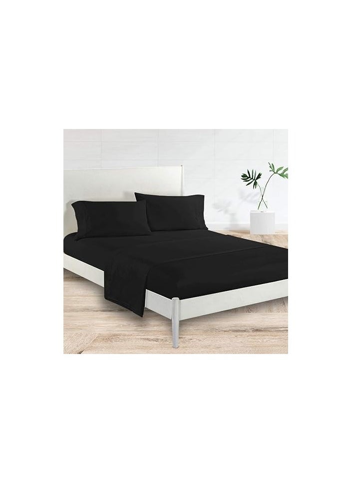 Generic VG-4BS-SOLID-CK-BLK Satin Polyester Fitted California King Bedsheet, Black, 274 X 259cm