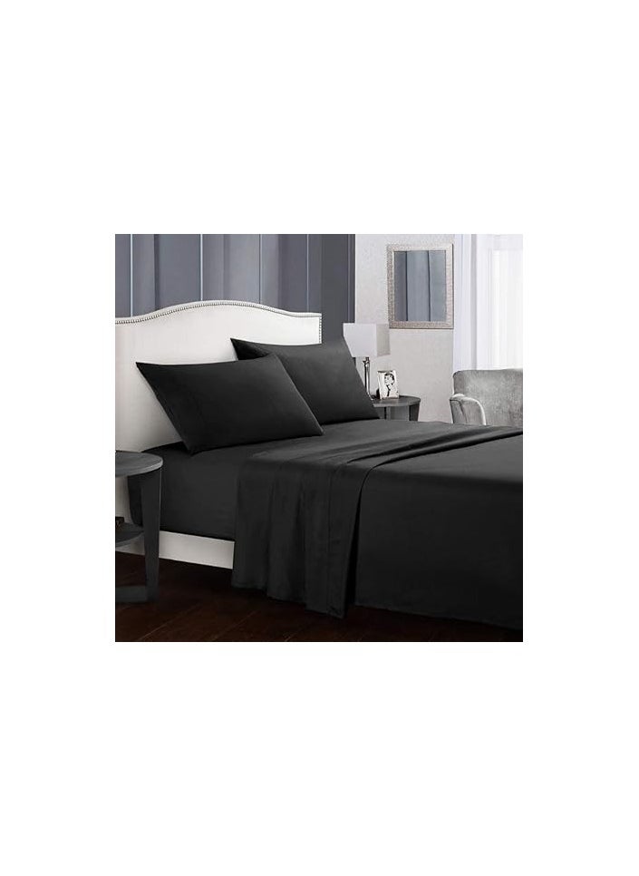 Generic VG-4BS-SOLID-CK-BLK Satin Polyester Fitted California King Bedsheet, Black, 274 X 259cm