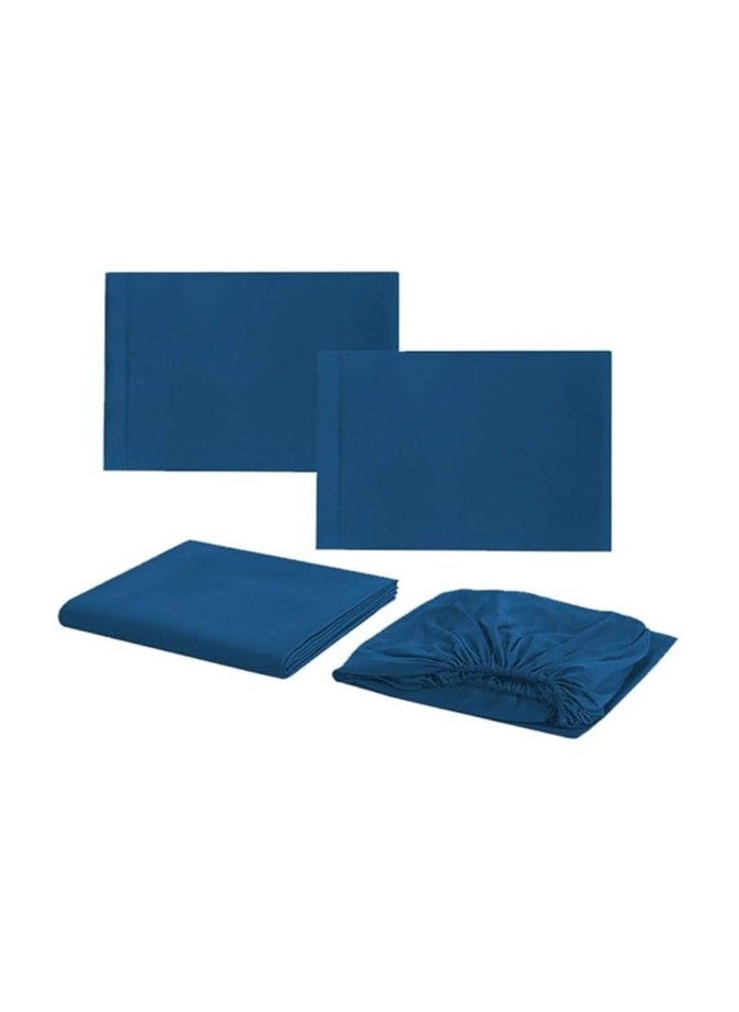 Generic Satin Polyester Fitted King Bedsheet, Navy Blue, 274 X 259cm