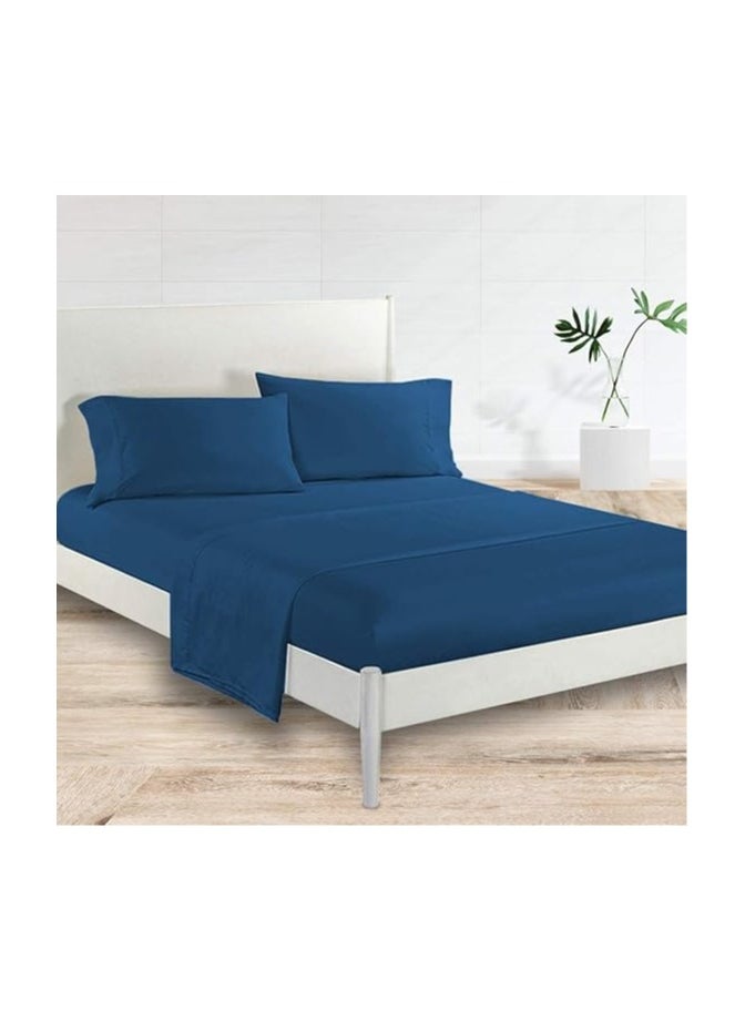 Generic Satin Polyester Fitted King Bedsheet, Navy Blue, 274 X 259cm