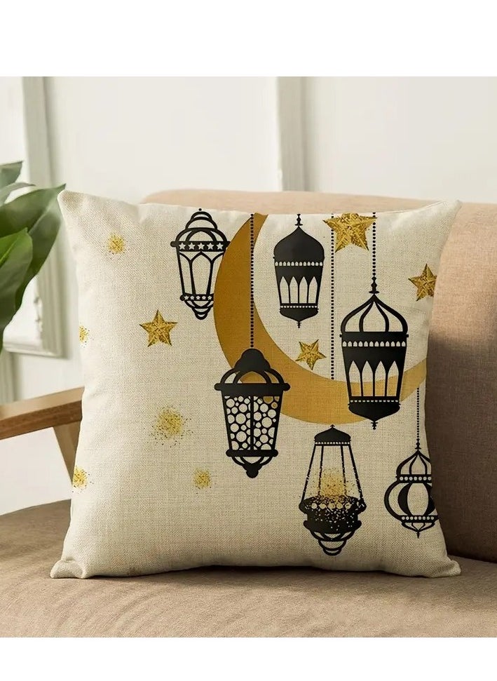 4pcs, Fashionable And Elegant Ramadan Decoration, Linen Printed Pillowcase, Suitable for Home, Room, Bedroom, Garden, Living Room, Car, Sofa And Other Decorations, Fashionable, Comfortable, Soft And Skin-friendly (excluding Pillow Core).