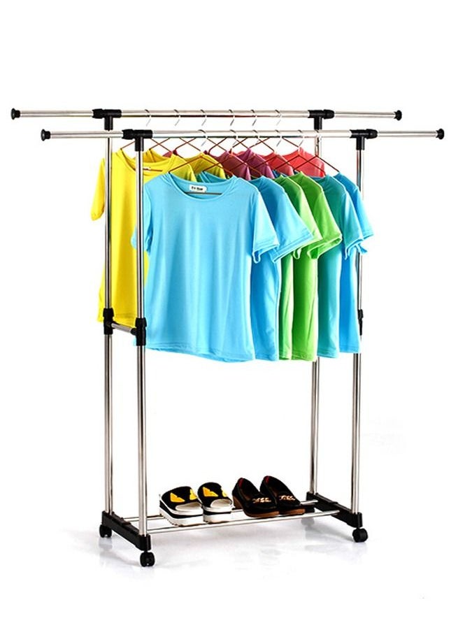 Adjustable Clothes Rack Single/Double Bars With Wheel Coat Shelf Hanging Drying Rack Floor Hanger Movable Clothes Storage