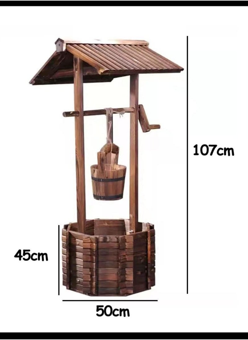 Wooden Planter Wooden Free Standing Flower Pot Well Shape Flower Container Decorative Item For Home Garden Basket Large Capicity Garden Feature