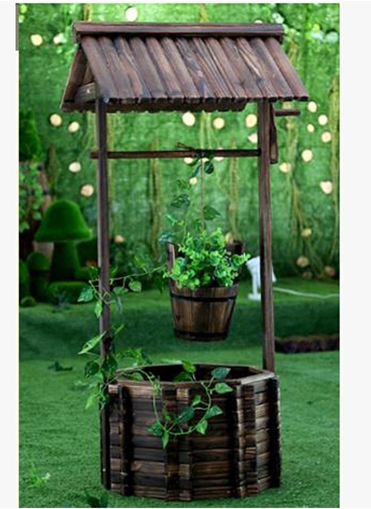 Wooden Planter Wooden Free Standing Flower Pot Well Shape Flower Container Decorative Item For Home Garden Basket Large Capicity Garden Feature