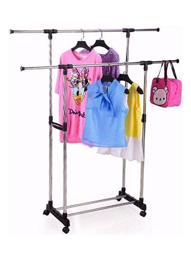 Clothes Double Pole Portable Rack Hanger Extendable Rolling Removable And Retractable Garments Rack Black