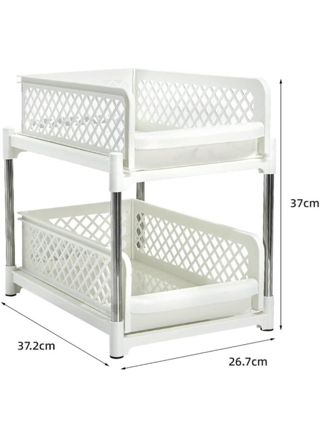 Under Sink Organizers and Storage, 2 Tier Sliding Shelves for Kitchen Bathroom Countertop, Under Cabinet Organizers with Pull Out Drawers White