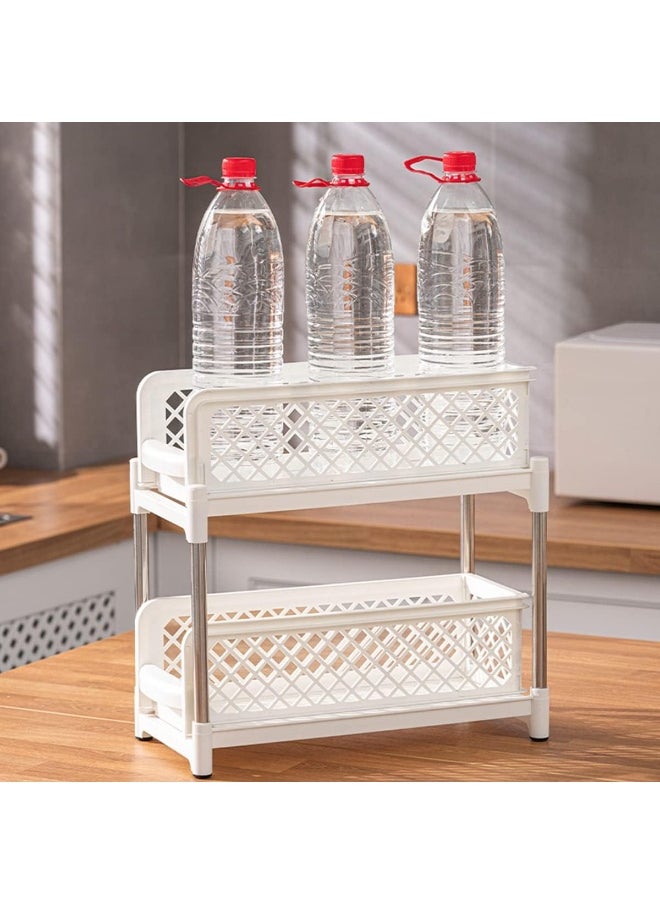 Under Sink Organizers and Storage, 2 Tier Sliding Shelves for Kitchen Bathroom Countertop, Under Cabinet Organizers with Pull Out Drawers White