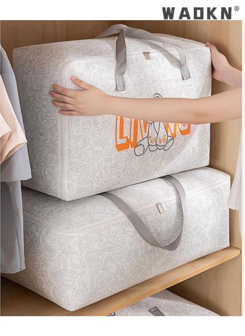 Versatile Clothing Storage Magic - Foldable Storage Bags with Convenient Zip and Reinforced Handle, Easily Organize Clothes, Blankets, and Sweaters in Bedroom and Closet (3-Piece Set, Cream)