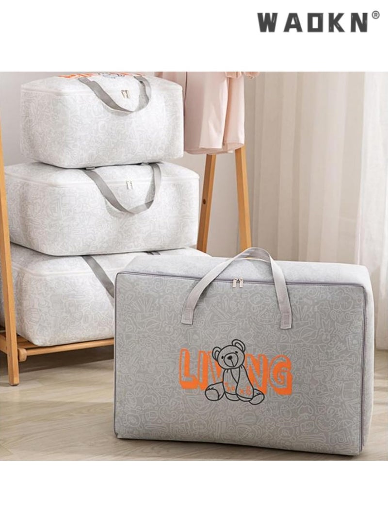 Versatile Clothing Storage Magic - Foldable Storage Bags with Convenient Zip and Reinforced Handle, Easily Organize Clothes, Blankets, and Sweaters in Bedroom and Closet (3-Piece Set, Cream)