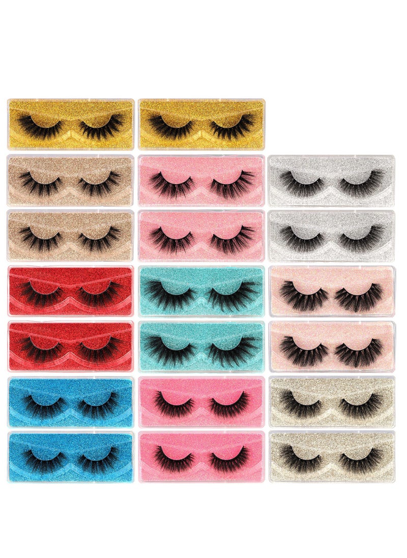 False Eyelashes, 20 Pairs Natural 3D Fluffy Lashes Pack Dramatic Thick Long Faux Mink Eyelashes Bulk Wispy Strip Fake Eyelashes