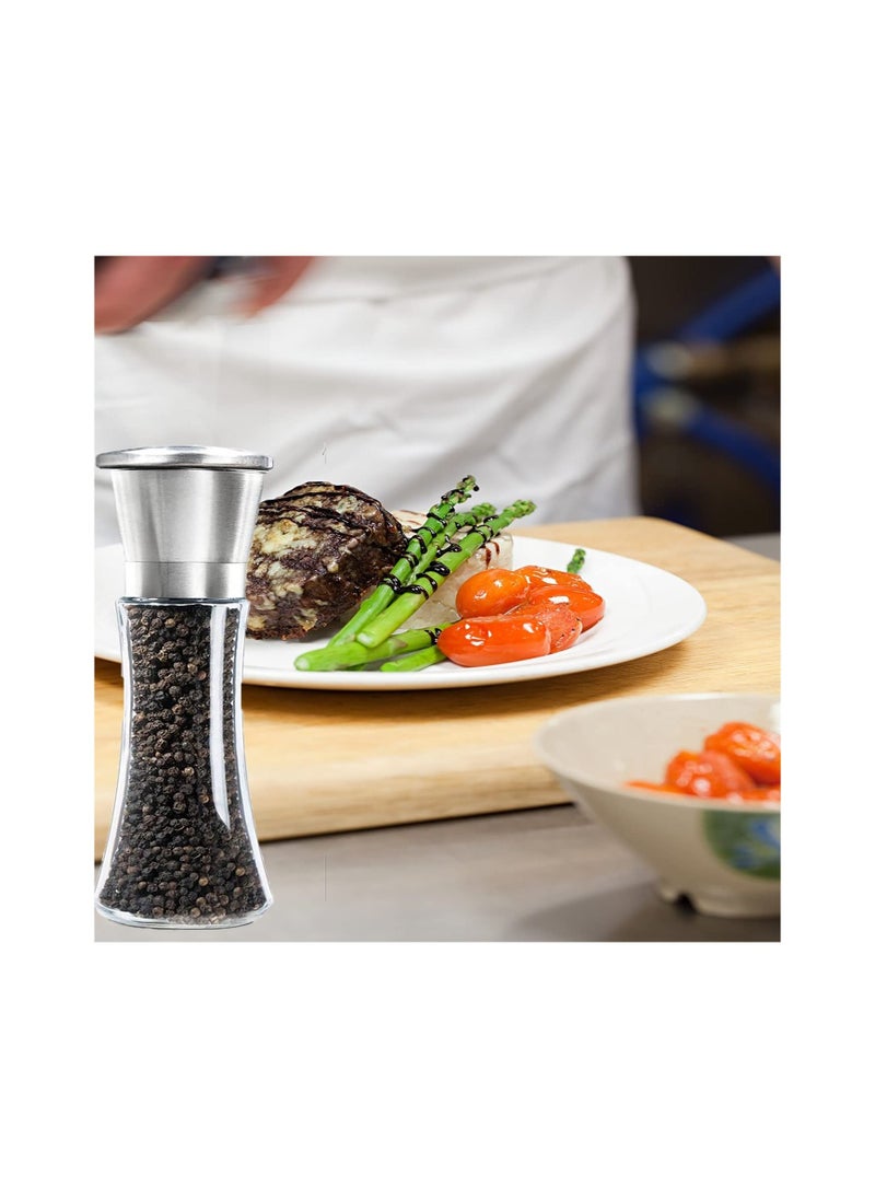 Salt and Pepper Grinder, Glass Ceramic Grinder Stainless Steel Refillable Salt & Peppercorn Shakers Adjustable Coarseness for Spices, Sea Salts, Himalayan or Fresh Ground Pepper for Party(1 Pack)