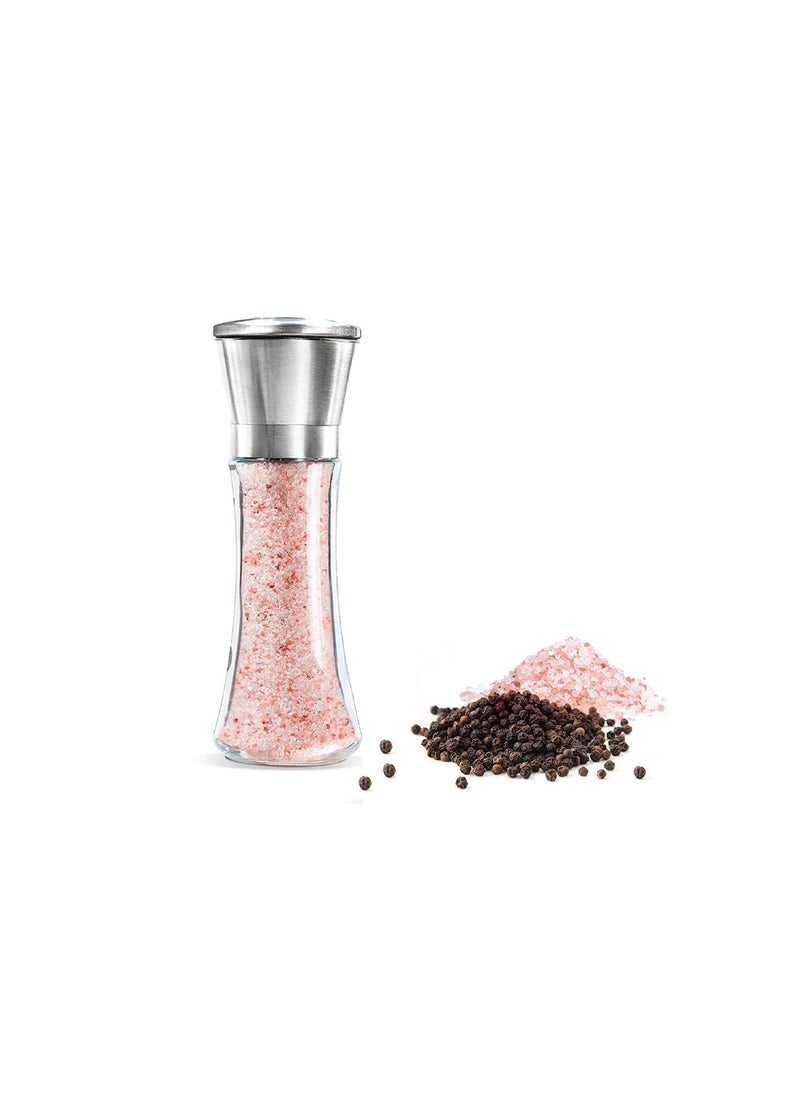 Salt and Pepper Grinder, Glass Ceramic Grinder Stainless Steel Refillable Salt & Peppercorn Shakers Adjustable Coarseness for Spices, Sea Salts, Himalayan or Fresh Ground Pepper for Party(1 Pack)