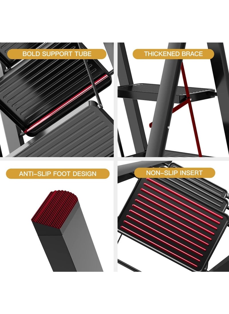 5 Step Folding Step Stool,Steel Metal Step Stools Non-Slip Pedal,Small Portable Ladder Kitchen Lightweight Home Office Ladders