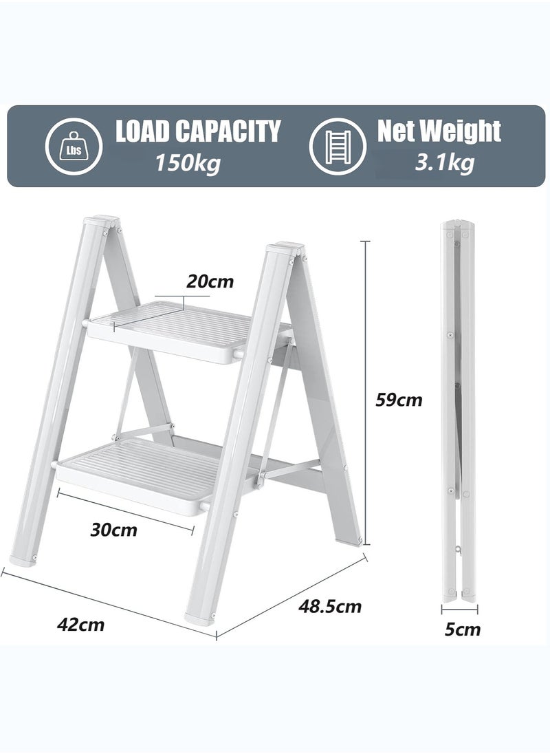 2 Step Folding Step Stool,Steel Metal Step Stools Non-Slip Pedal,Small Portable Ladder Kitchen Lightweight Home Office Ladders