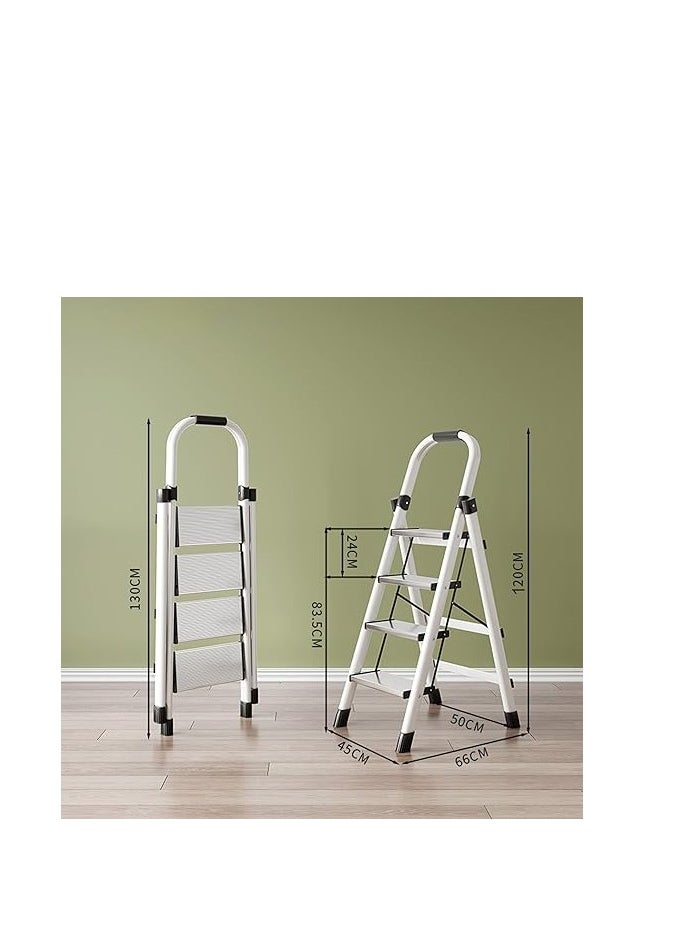 Folding Ladder 4 Steps Household Portable Ladders Lightweight Aluminum Step Ladder For Home, Non-Slip Portable Ladder For Kitchen, Library And Office, Maximum Load 150 Kg