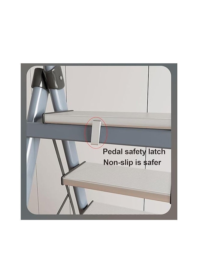 Folding Ladder 4 Steps Household Portable Ladders Lightweight Aluminum Step Ladder For Home, Non-Slip Portable Ladder For Kitchen, Library And Office, Maximum Load 150 Kg