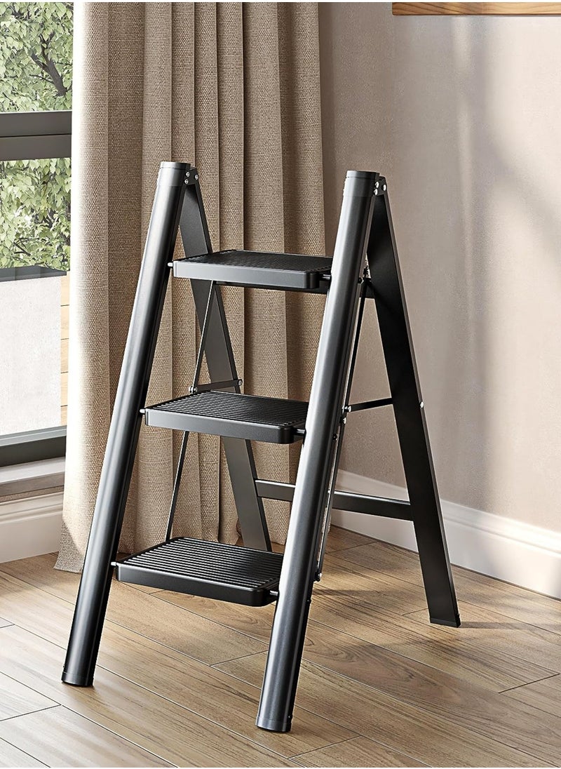 3 Step Folding Step Stool,Steel Metal Step Stools Non-Slip Pedal,Small Portable Ladder Kitchen Lightweight Home Office Ladders