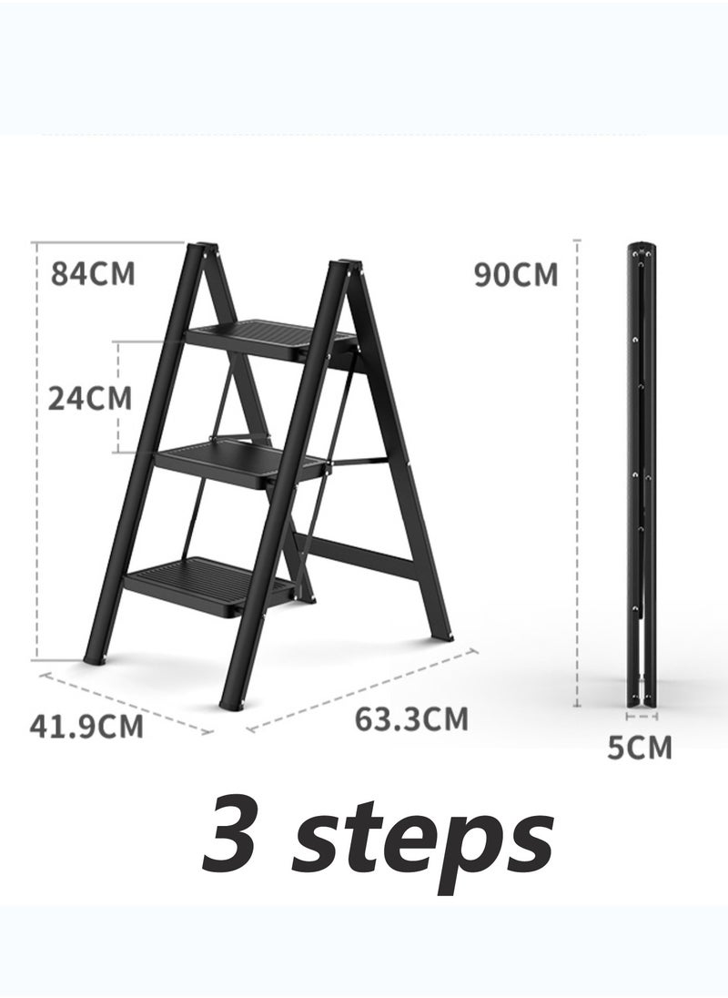 3 Step Folding Step Stool,Steel Metal Step Stools Non-Slip Pedal,Small Portable Ladder Kitchen Lightweight Home Office Ladders