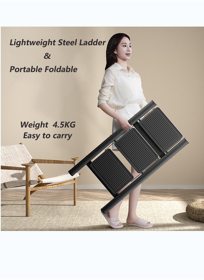 3 Step Folding Step Stool,Steel Metal Step Stools Non-Slip Pedal,Small Portable Ladder Kitchen Lightweight Home Office Ladders