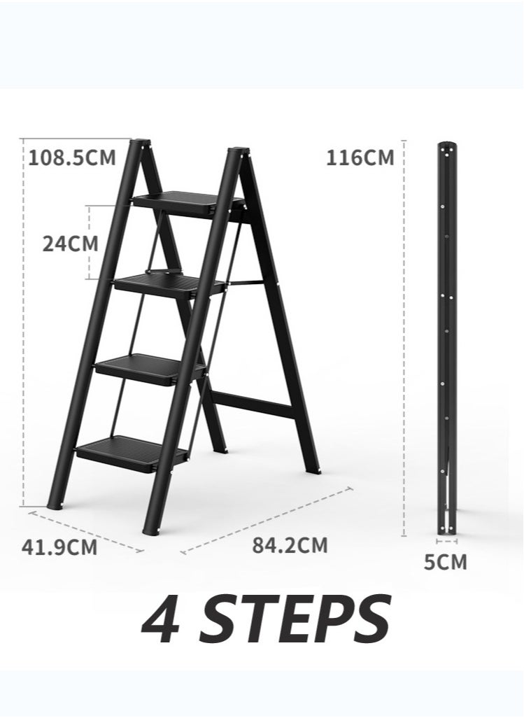 4 Step Folding Step Stool,Steel Metal Step Stools Non-Slip Pedal,Small Portable Ladder Kitchen Lightweight Home Office Ladders