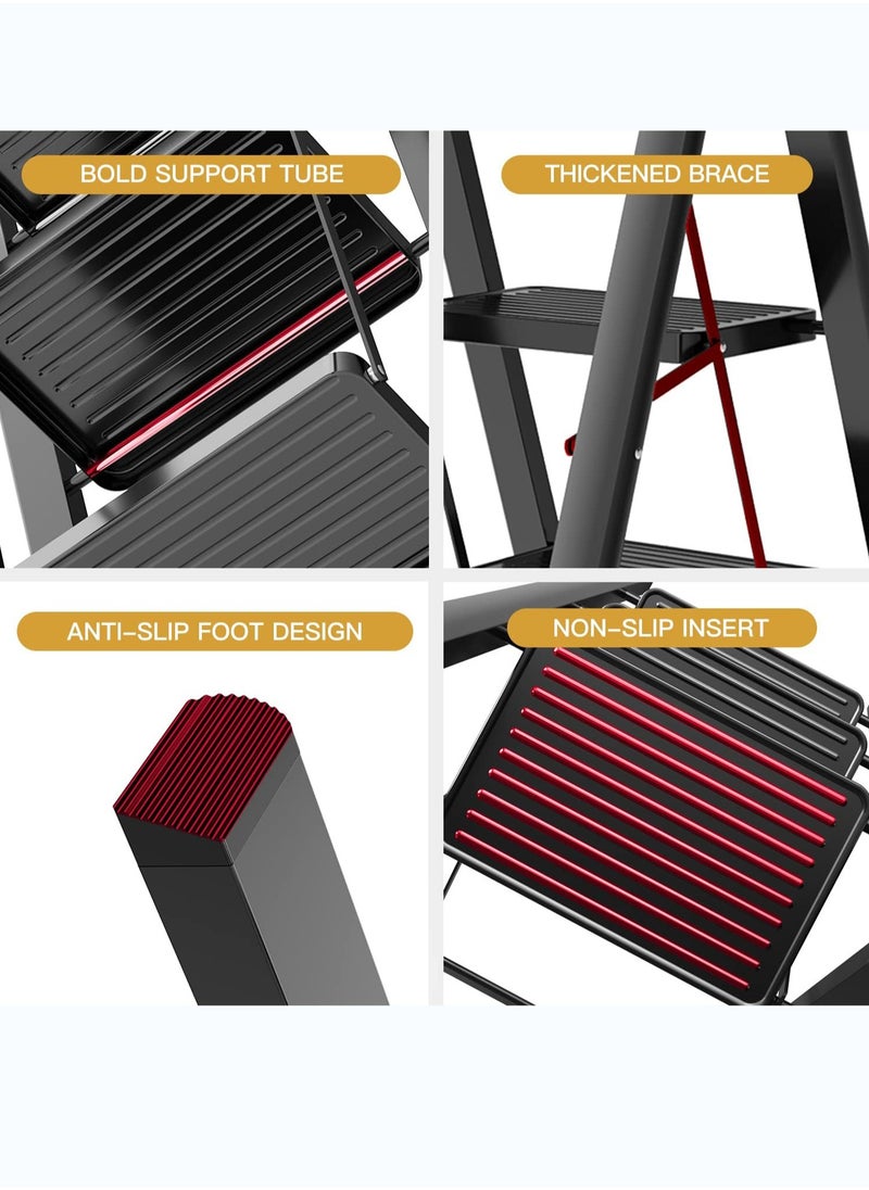 4 Step Folding Step Stool,Steel Metal Step Stools Non-Slip Pedal,Small Portable Ladder Kitchen Lightweight Home Office Ladders