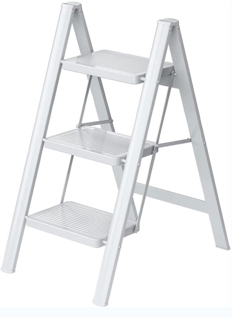 3 Step Folding Step Stool,Steel Metal Step Stools Non-Slip Pedal,Small Portable Ladder Kitchen Lightweight Home Office Ladders