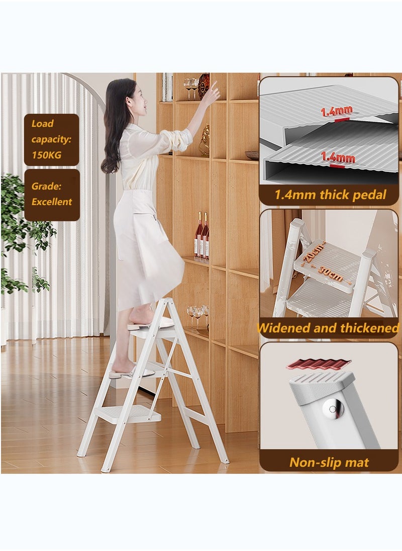 3 Step Folding Step Stool,Steel Metal Step Stools Non-Slip Pedal,Small Portable Ladder Kitchen Lightweight Home Office Ladders