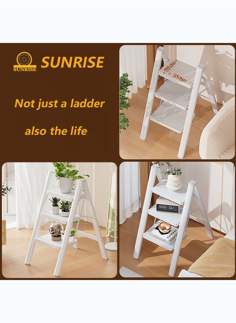 3 Step Folding Step Stool,Steel Metal Step Stools Non-Slip Pedal,Small Portable Ladder Kitchen Lightweight Home Office Ladders