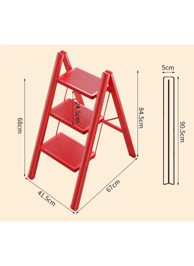 3 Step Folding Step Stool,Steel Metal Step Stools Non-Slip Pedal,Small Portable Ladder Kitchen Lightweight Home Office Ladders