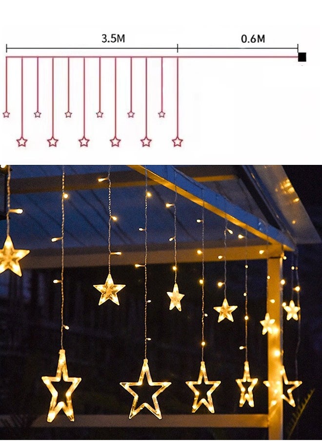 Ramadan Star Lights 12 Stars 138 LED Curtain Fairy Lights USB &Battery Operated - Warm White Window Lights with Timer & Memory Function & 8 Modes -Star Hanging Backdrop Lights for Bedroom Wall Decoration