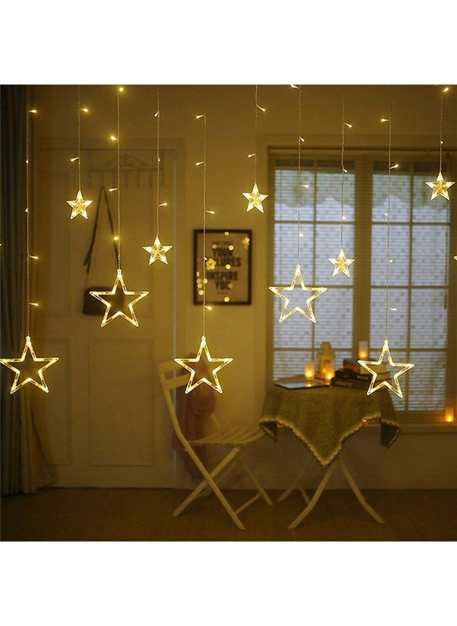 Ramadan Star Lights 12 Stars 138 LED Curtain Fairy Lights USB &Battery Operated - Warm White Window Lights with Timer & Memory Function & 8 Modes -Star Hanging Backdrop Lights for Bedroom Wall Decoration