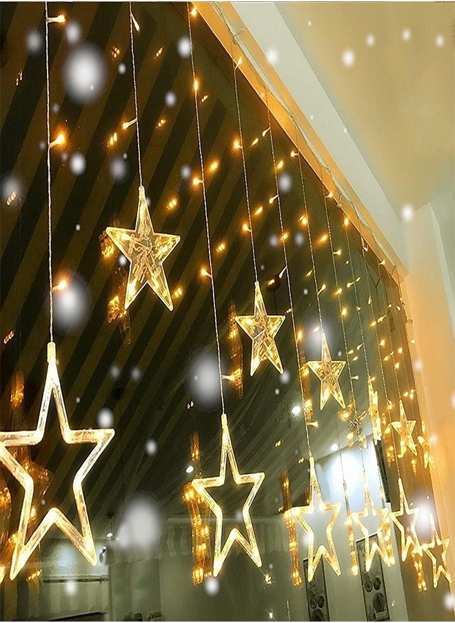 Ramadan Star Lights 12 Stars 138 LED Curtain Fairy Lights USB &Battery Operated - Warm White Window Lights with Timer & Memory Function & 8 Modes -Star Hanging Backdrop Lights for Bedroom Wall Decoration