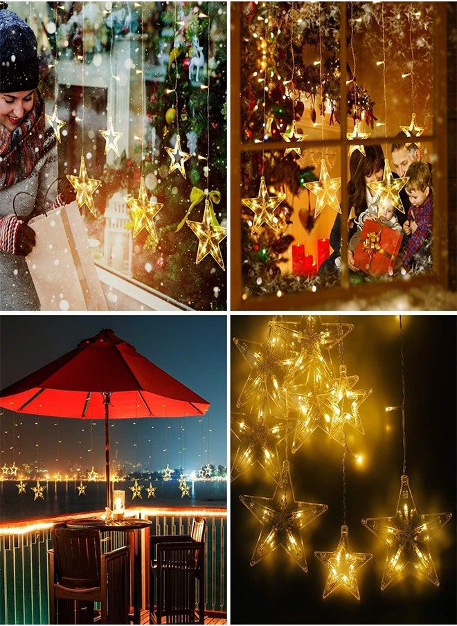 Ramadan Star Lights 12 Stars 138 LED Curtain Fairy Lights USB &Battery Operated - Warm White Window Lights with Timer & Memory Function & 8 Modes -Star Hanging Backdrop Lights for Bedroom Wall Decoration