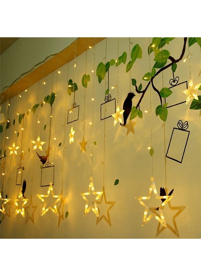 Ramadan Star Lights 12 Stars 138 LED Curtain Fairy Lights USB &Battery Operated - Warm White Window Lights with Timer & Memory Function & 8 Modes -Star Hanging Backdrop Lights for Bedroom Wall Decoration