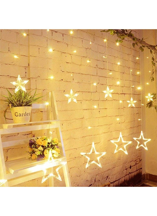 Ramadan Star Lights 12 Stars 138 LED Curtain Fairy Lights USB &Battery Operated - Warm White Window Lights with Timer & Memory Function & 8 Modes -Star Hanging Backdrop Lights for Bedroom Wall Decoration