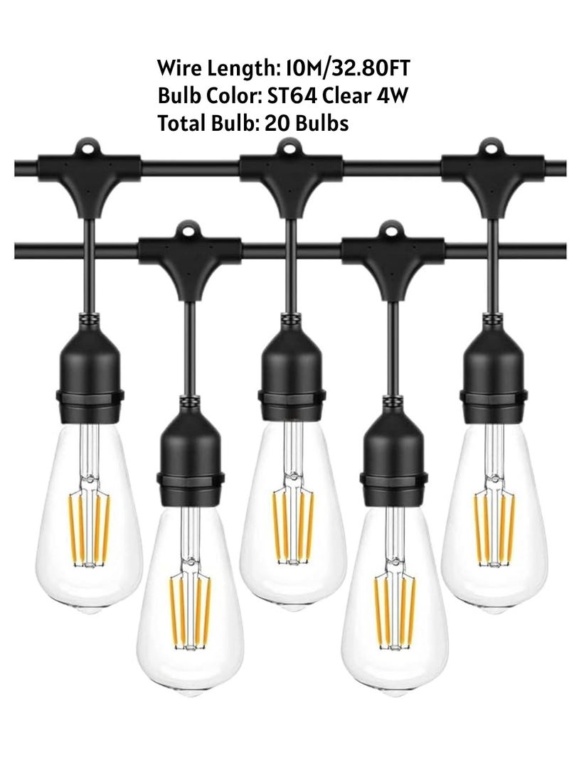 Outdoor Waterproof IP65 Led String Lights E27 Holder 10 Meter Bulb Holder Wire With 20 Bulbs 4W ST64 Clear With EU Plug Solar Bulb Holder For Ramadan Decoration Lights And Outdoor Decoration Light Hanging Light 6000mAh & USB-C, String Lights With Remote Control And 8 Modes Ramadan Light With Cable Ties