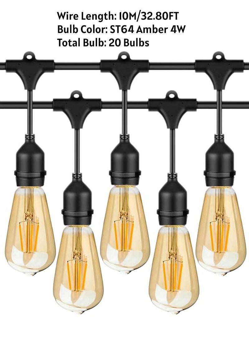 Outdoor Waterproof IP65 Led String Lights E27 Holder 10 Meter Bulb Holder Wire With 20 Bulbs 4W ST64 Amber With EU Plug Solar Bulb Holder For Ramadan Decoration Lights And Outdoor Decoration Light Hanging Light 6000mAh & USB-C, String Lights With Remote Control And 8 Modes Ramadan Light With Cable Ties