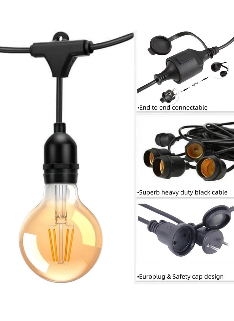 Outdoor Waterproof IP65 Led String Lights E27 Holder 10 Meter Bulb Holder Wire With 20 Bulbs 4W G80 Amber With EU Plug Solar Bulb Holder For Ramadan Decoration Lights And Outdoor Decoration Light Hanging Light 6000mAh & USB-C, String Lights With Remote Control And 8 Modes Ramadan Light With Cable Ties