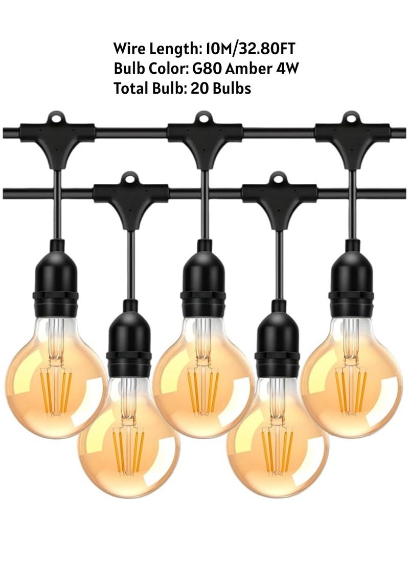 Outdoor Waterproof IP65 Led String Lights E27 Holder 10 Meter Bulb Holder Wire With 20 Bulbs 4W G80 Amber With EU Plug Solar Bulb Holder For Ramadan Decoration Lights And Outdoor Decoration Light Hanging Light 6000mAh & USB-C, String Lights With Remote Control And 8 Modes Ramadan Light With Cable Ties