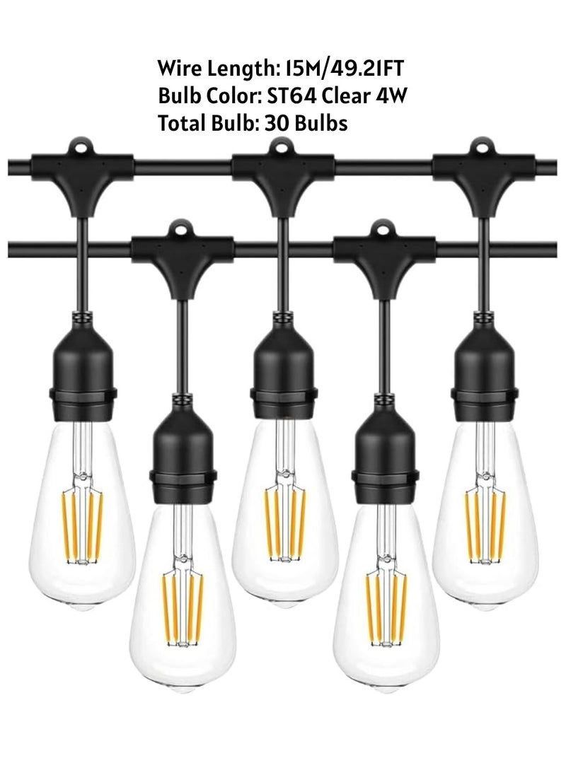 Outdoor Waterproof IP65 Led String Lights E27 Holder 15 Meter Bulb Holder Wire With 30 Bulbs 4W ST64 Clear With EU Plug Solar Bulb Holder For Ramadan Decoration Lights And Outdoor Decoration Light Hanging Light 6000mAh & USB-C, String Lights With Remote Control And 8 Modes Ramadan Light With Cable Ties