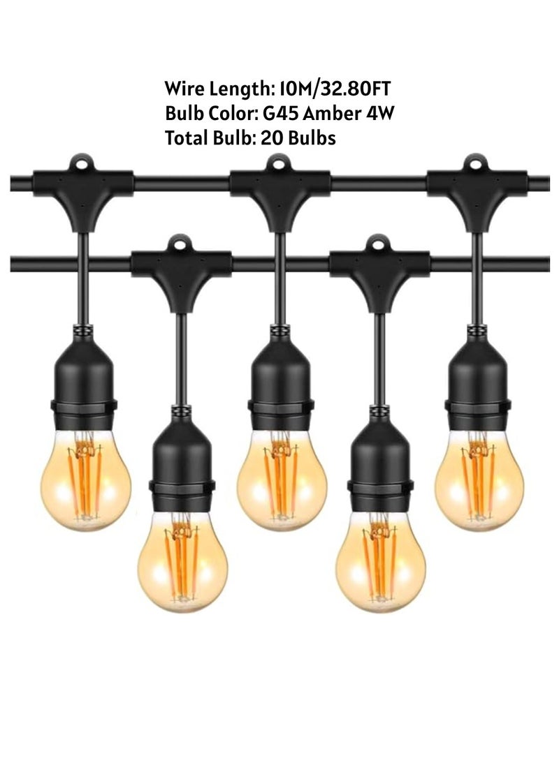 Outdoor Waterproof IP65 Led String Lights E27 Holder 10 Meter Bulb Holder Wire With 20 Bulbs 4W G45 Amber With EU Plug Solar Bulb Holder For Ramadan Decoration Lights And Outdoor Decoration Light Hanging Light 6000mAh & USB-C, String Lights With Remote Control And 8 Modes Ramadan Light With Cable Ties